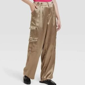A New Day Satin Straight-Leg Pants - Gold Brown